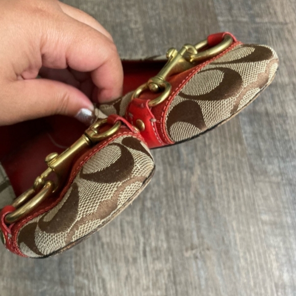 Coach Reddish Orange Flats with Gold Buckles - Picture 2 of 7